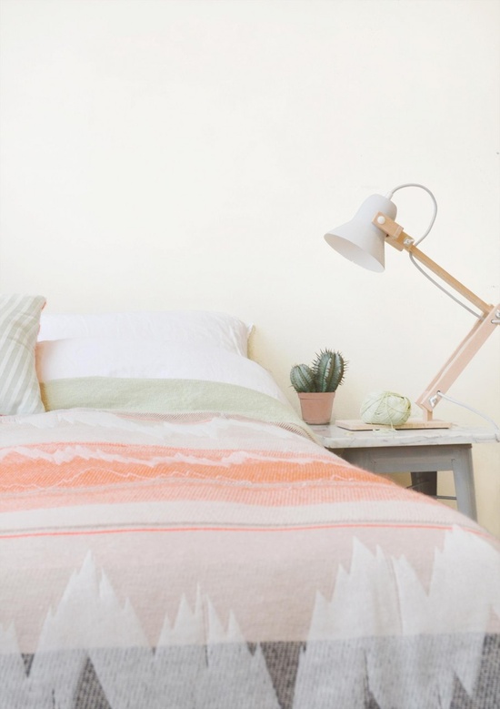 Orange and white bedpread